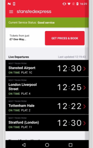 App pour smartphone du Stansted Express