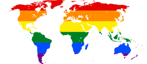 mapamundi aux couleurs du drapeau gay